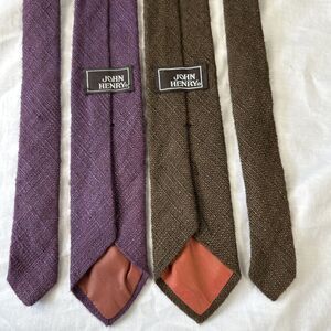 (2) Vintage John Henry Loose Weave Woven Brown And Purple Vintage Skinny Tie